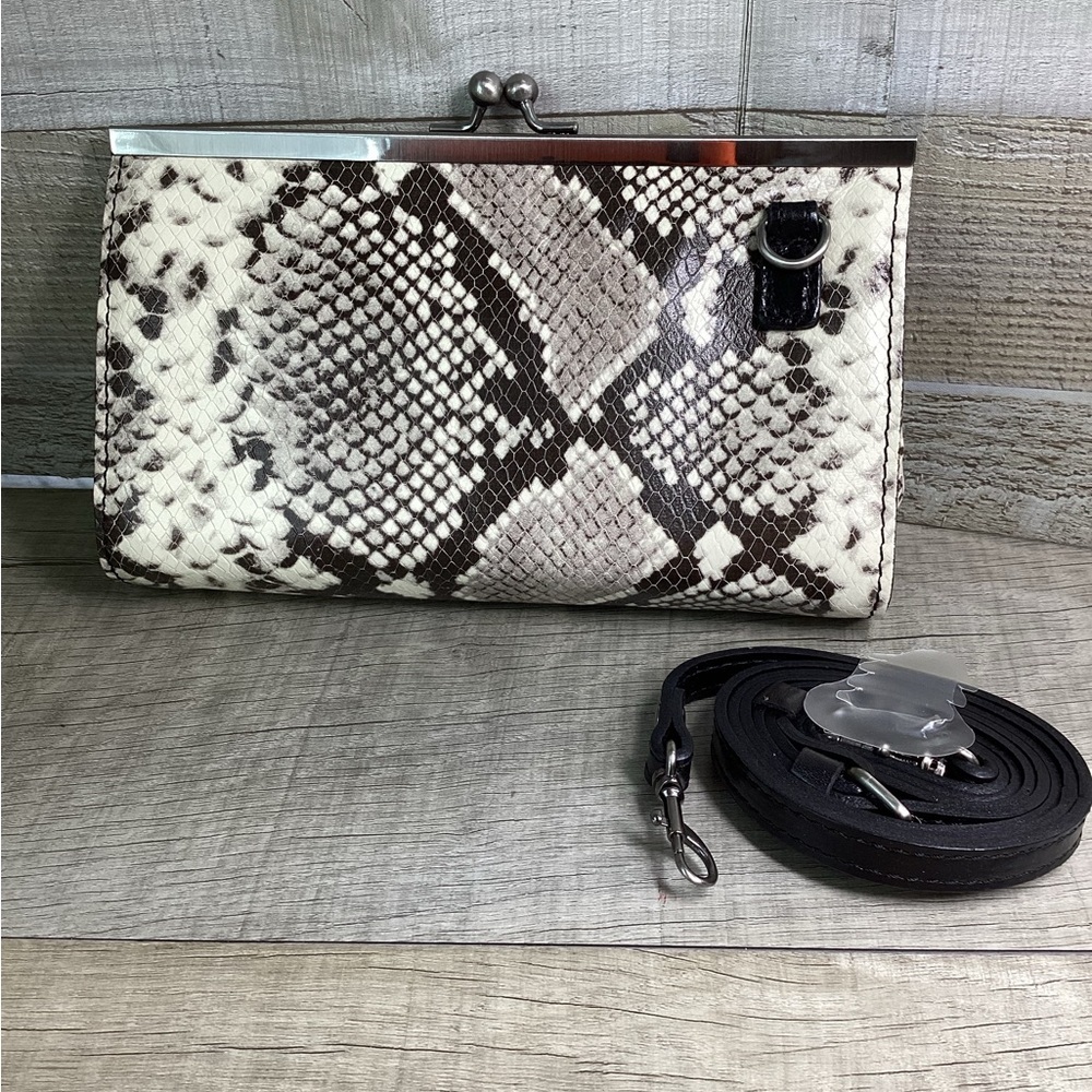 Patricia Nash Ivory and Brown Snake-Print Crossbody Bag